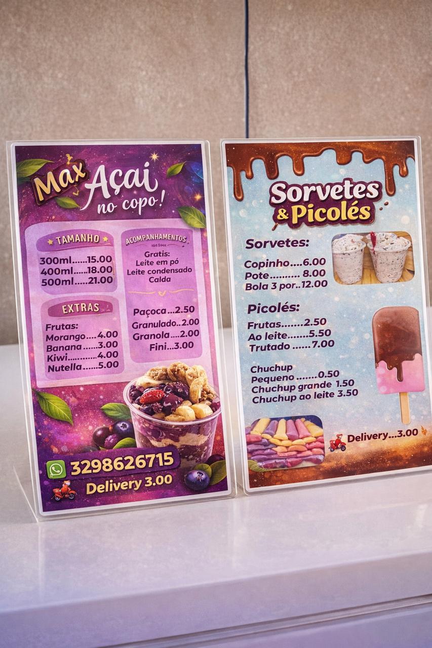 Cardápio completo da Max Sorvetes